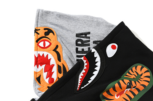 EM Sneakers BAPE Tiger Head Double Hood Camouflage Patchwork Hoodie