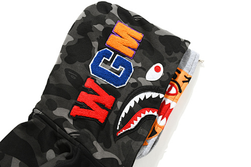 EM Sneakers BAPE Tiger Head Double Hood Camouflage Patchwork Hoodie