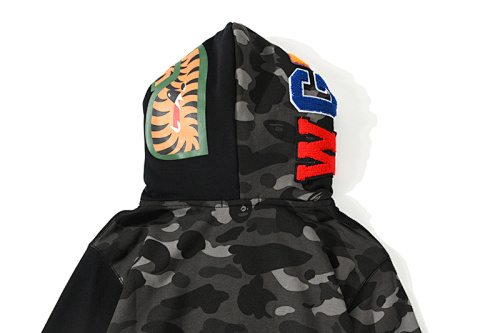 EM Sneakers BAPE Tiger Head Double Hood Camouflage Patchwork Hoodie