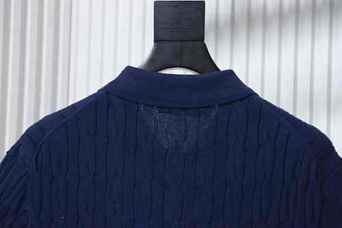 EM Sneakers Loro Piana LP Cable-Knit Short-Sleeve Polo Shirt Navy