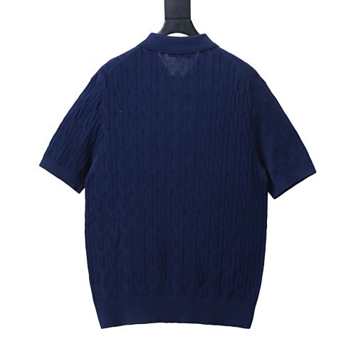 EM Sneakers Loro Piana LP Cable-Knit Short-Sleeve Polo Shirt Navy