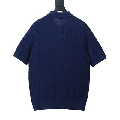 EM Sneakers Loro Piana LP Cable-Knit Short-Sleeve Polo Shirt Navy 02