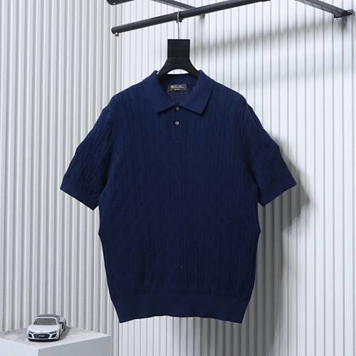 EM Sneakers Loro Piana LP Cable-Knit Short-Sleeve Polo Shirt Navy
