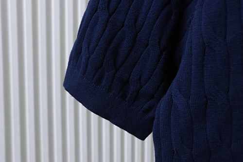 EM Sneakers Loro Piana LP Cable-Knit Short-Sleeve Polo Shirt Navy