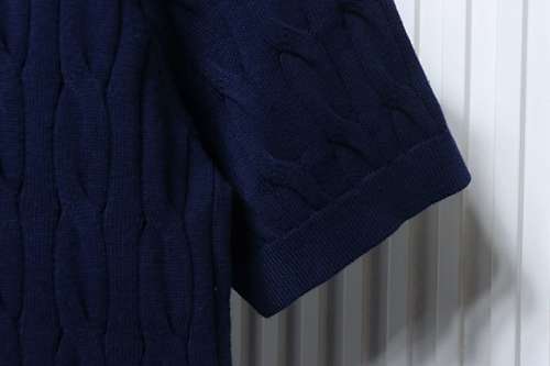 EM Sneakers Loro Piana LP Cable-Knit Short-Sleeve Polo Shirt Navy