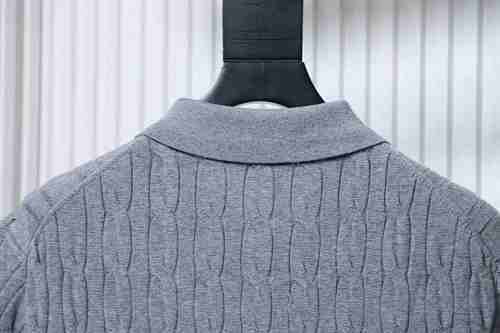 EM Sneakers Loro Piana LP Cable-Knit Short-Sleeve Polo Shirt Gray