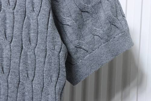 EM Sneakers Loro Piana LP Cable-Knit Short-Sleeve Polo Shirt Gray