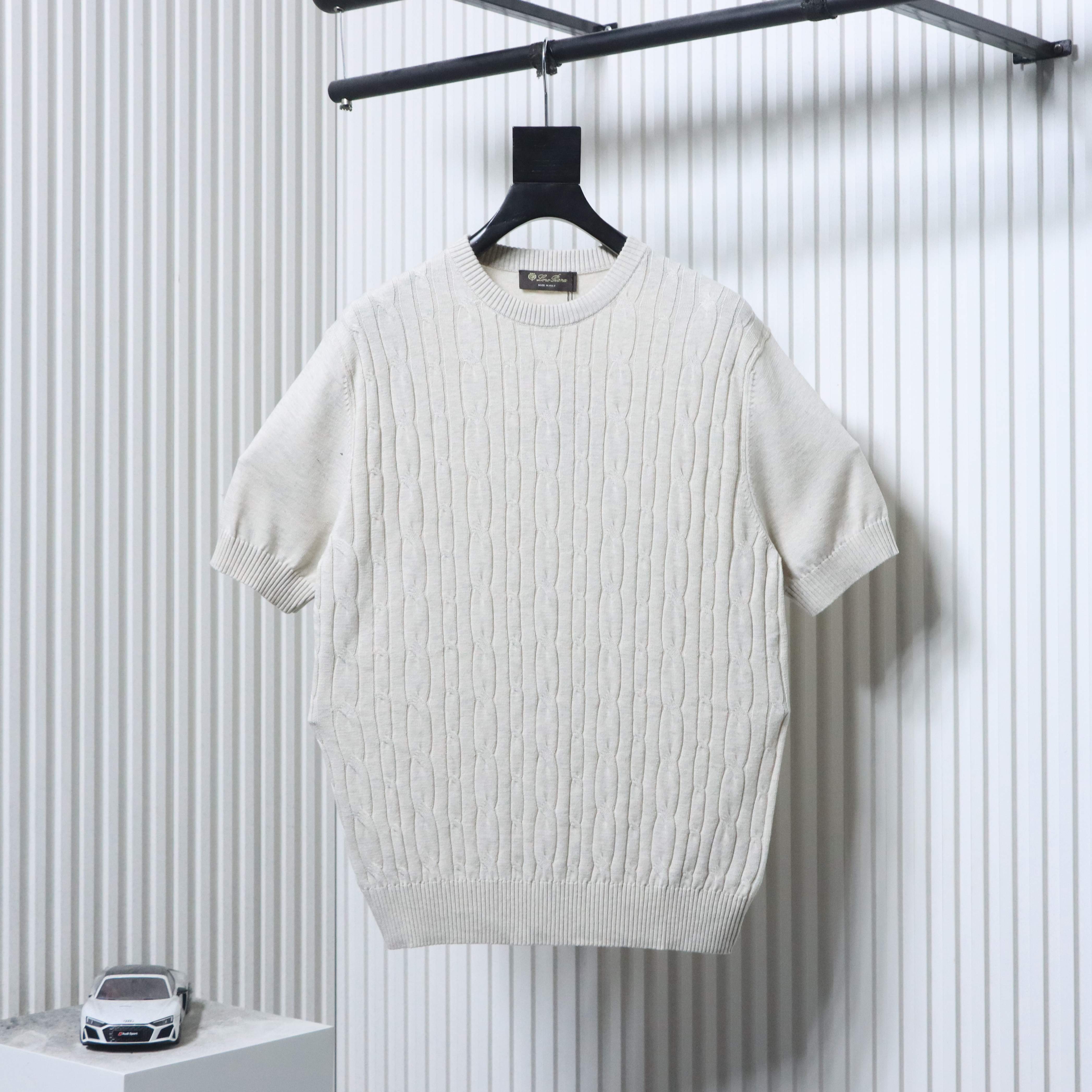 EM Sneakers Loro Piana LP Crewneck Short-Sleeve Knit Oatmeal