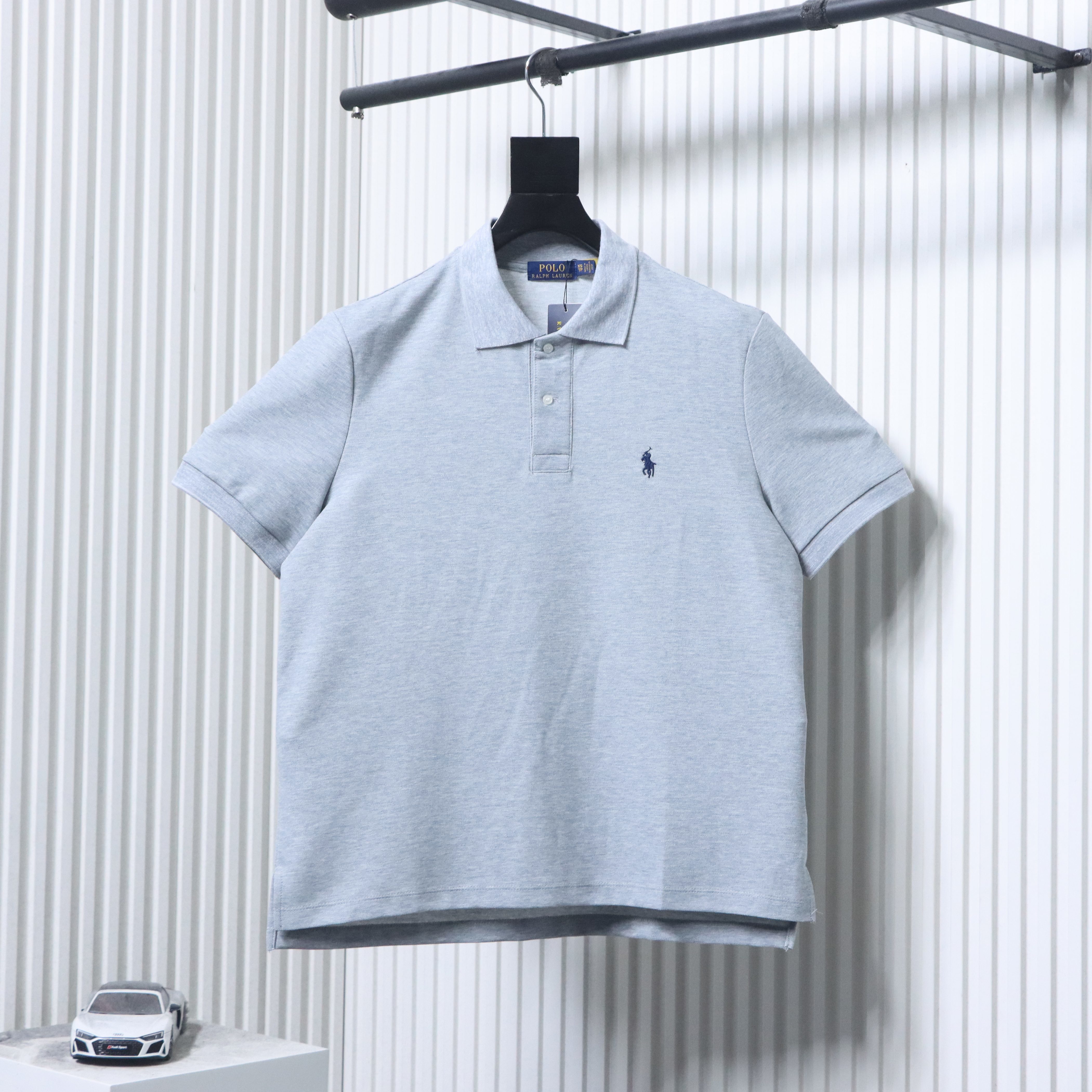 EM Sneakers Ralph Lauren Logo Embroidered Polo Shirt Gray-Navy Logo