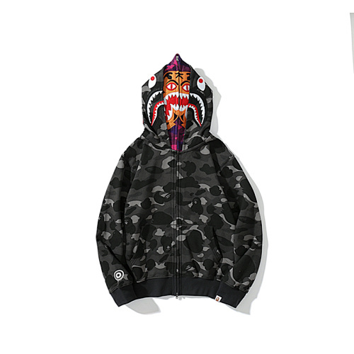 EM Sneakers Bape Color Camo Tiger Shark Wide Full Zip Double Hoodie Black (SS21)