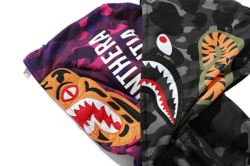 EM Sneakers Bape Color Camo Tiger Shark Wide Full Zip Double Hoodie Black (SS21)