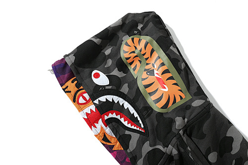 EM Sneakers Bape Color Camo Tiger Shark Wide Full Zip Double Hoodie Black (SS21)