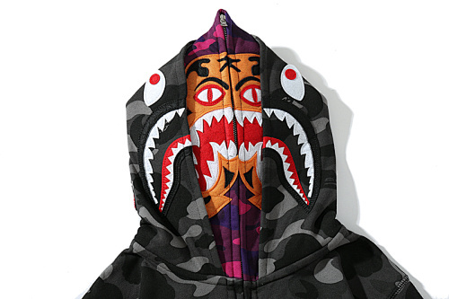 EM Sneakers Bape Color Camo Tiger Shark Wide Full Zip Double Hoodie Black (SS21)