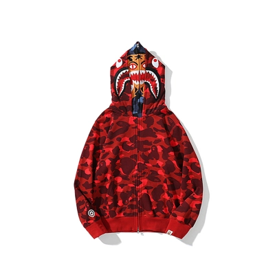 EM Sneakers Bape Color Camo Tiger Shark Wide Full Zip Double Hoodie Red(SS21) 02