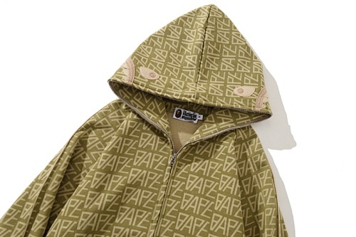EM Sneakers BAPE Logo Monogram Velour Shark Full Zip Hoodie Beige
