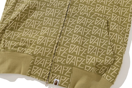 EM Sneakers BAPE Logo Monogram Velour Shark Full Zip Hoodie Beige