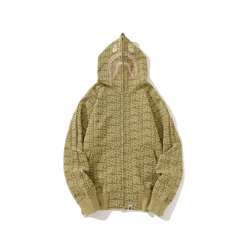 EM Sneakers BAPE Logo Monogram Velour Shark Full Zip Hoodie Beige