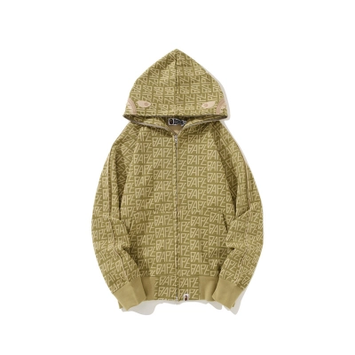 EM Sneakers BAPE Logo Monogram Velour Shark Full Zip Hoodie Beige 01