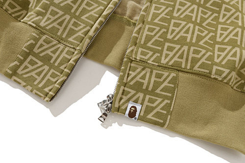 EM Sneakers BAPE Logo Monogram Velour Shark Full Zip Hoodie Beige
