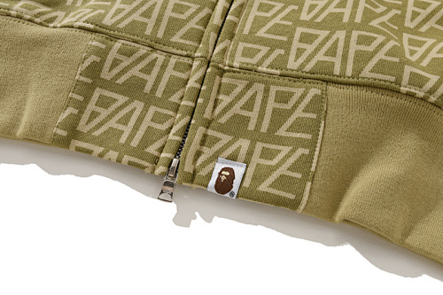 EM Sneakers BAPE Logo Monogram Velour Shark Full Zip Hoodie Beige