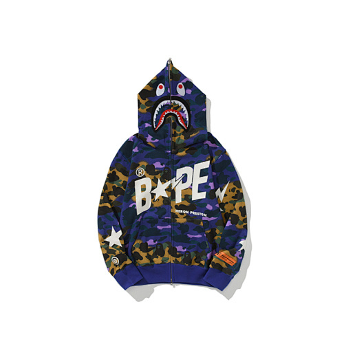 EM Sneakers BAPE x Heron Preston Mix 1st Camo Shark Relaxed Fit Full Zip Hoodie Purple