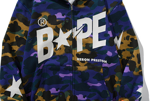 EM Sneakers BAPE x Heron Preston Mix 1st Camo Shark Relaxed Fit Full Zip Hoodie Purple