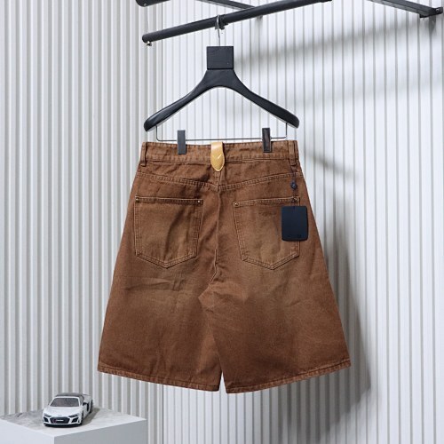 EM Sneakers Louis Vuitton Embroidered Signature Pleated Jean Shorts Brown