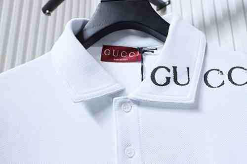 EM Sneakers GUCCI 2025SS Neckline with Letter Print Polo Short-Sleeve T-Shirt White