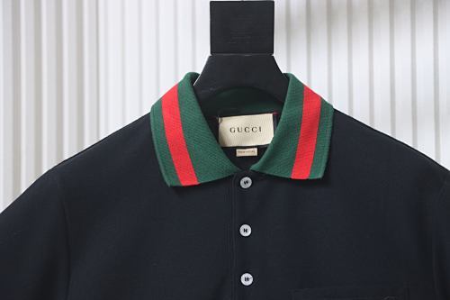 EM Sneakers GUCCI 25SS Classic Red and Green Ribbon Double G Embroidered Short-Sleeve Polo Shirt Black