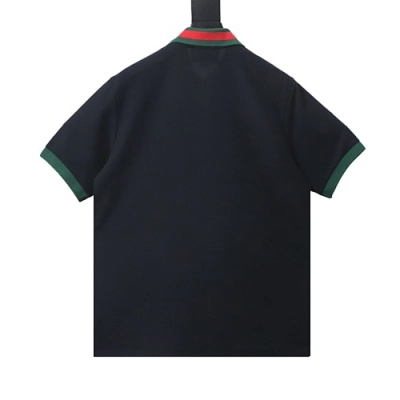 EM Sneakers GUCCI 25SS Classic Red and Green Ribbon Double G Embroidered Short-Sleeve Polo Shirt Black 02