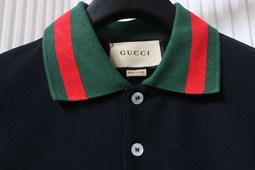 EM Sneakers GUCCI 25SS Classic Red and Green Ribbon Double G Embroidered Short-Sleeve Polo Shirt Black