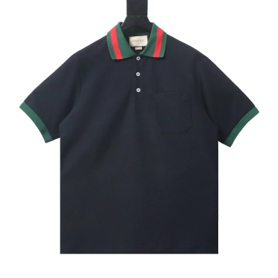 EM Sneakers GUCCI 25SS Classic Red and Green Ribbon Double G Embroidered Short-Sleeve Polo Shirt Black 01
