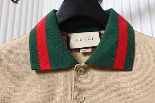 EM Sneakers GUCCI 25SS Classic Red and Green Ribbon Double G Embroidered Short-Sleeve Polo Shirt Khaki