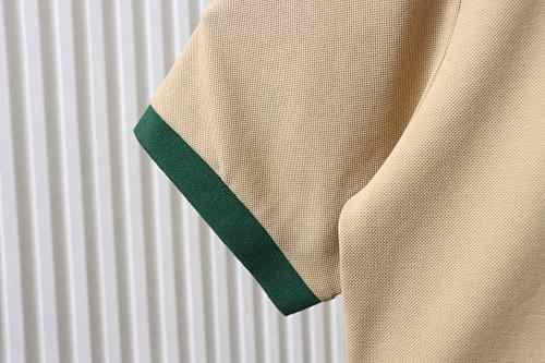 EM Sneakers GUCCI 25SS Classic Red and Green Ribbon Double G Embroidered Short-Sleeve Polo Shirt Khaki