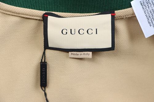 EM Sneakers GUCCI 25SS Classic Red and Green Ribbon Double G Embroidered Short-Sleeve Polo Shirt Khaki