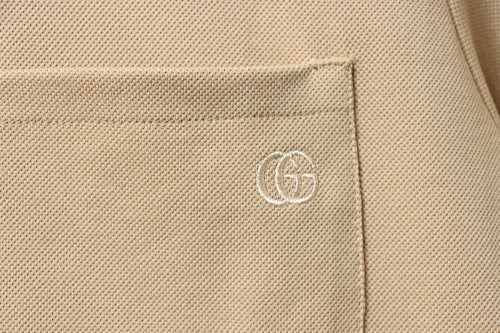 EM Sneakers GUCCI 25SS Classic Red and Green Ribbon Double G Embroidered Short-Sleeve Polo Shirt Khaki