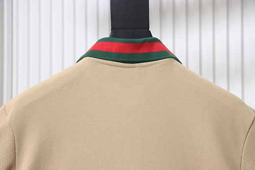 EM Sneakers GUCCI 25SS Classic Red and Green Ribbon Double G Embroidered Short-Sleeve Polo Shirt Khaki