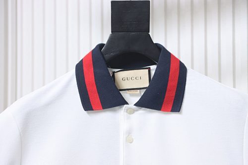 EM Sneakers GUCCI 25SS Classic Red and Green Ribbon Double G Embroidered Short-Sleeve Polo Shirt White