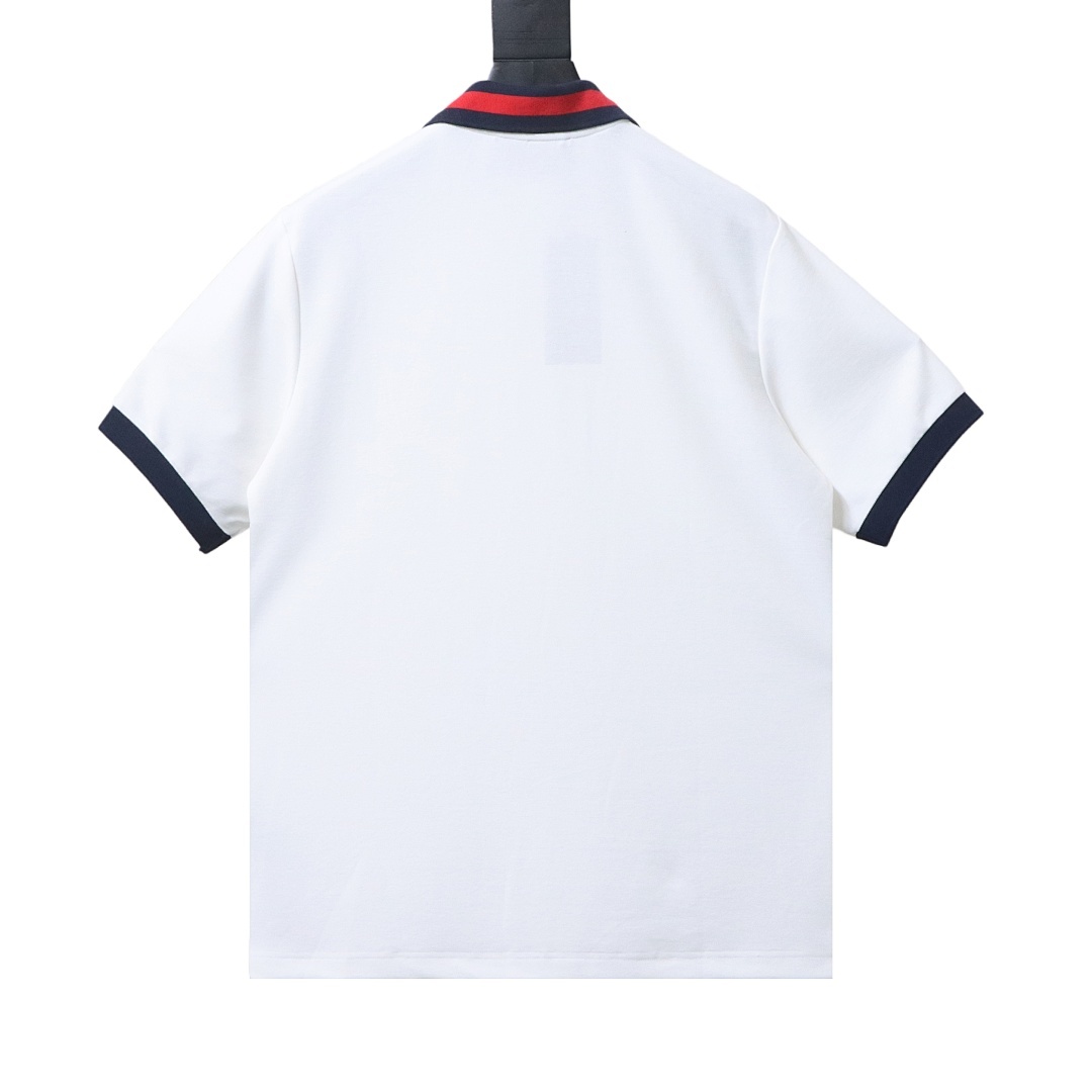 EM Sneakers GUCCI 25SS Classic Red and Green Ribbon Double G Embroidered Short-Sleeve Polo Shirt White