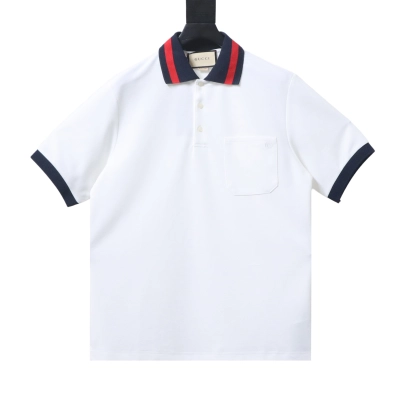 EM Sneakers GUCCI 25SS Classic Red and Green Ribbon Double G Embroidered Short-Sleeve Polo Shirt White 01