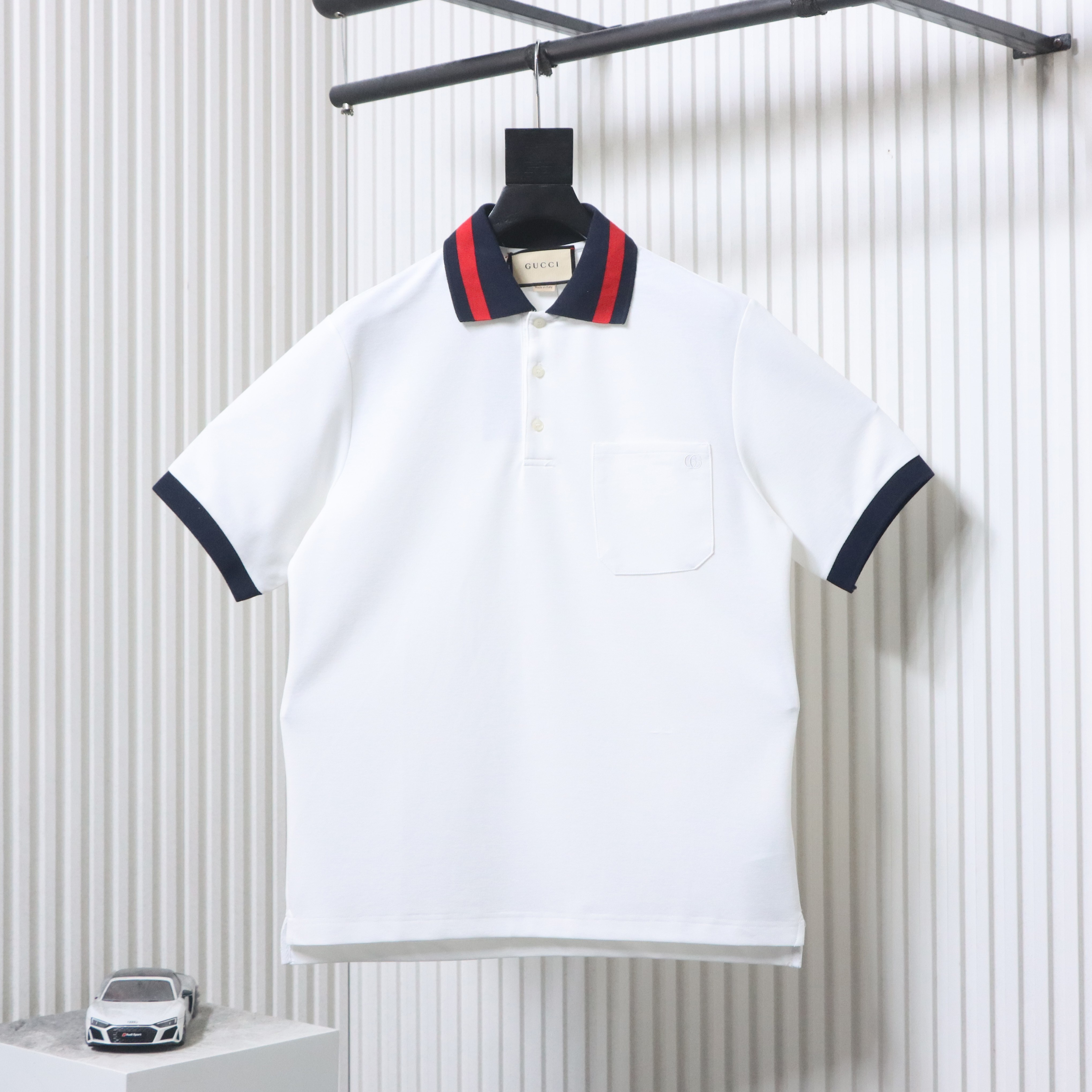 EM Sneakers GUCCI 25SS Classic Red and Green Ribbon Double G Embroidered Short-Sleeve Polo Shirt White