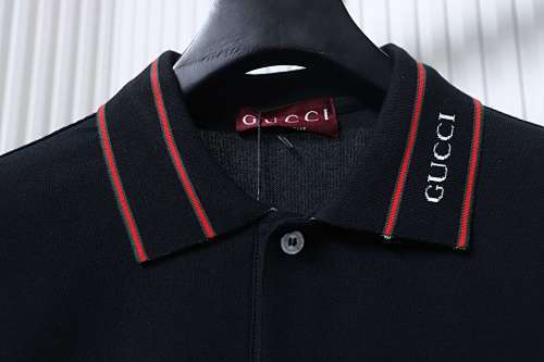 EM Sneakers GUCCI 25SS Ribbed Jacquard Short-Sleeve Polo Shirt Black