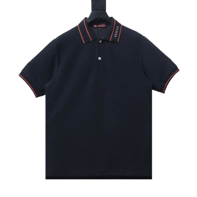 EM Sneakers GUCCI 25SS Ribbed Jacquard Short-Sleeve Polo Shirt Black 01
