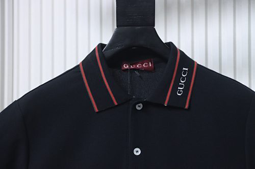 EM Sneakers GUCCI 25SS Ribbed Jacquard Short-Sleeve Polo Shirt Black