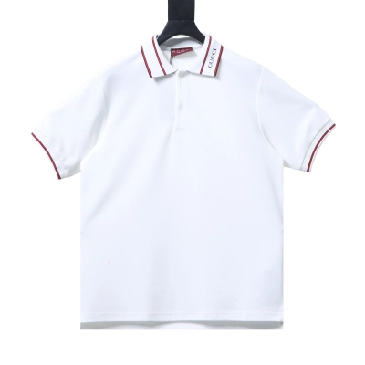 EM Sneakers GUCCI 25SS Ribbed Jacquard Short-Sleeve Polo Shirt White 01