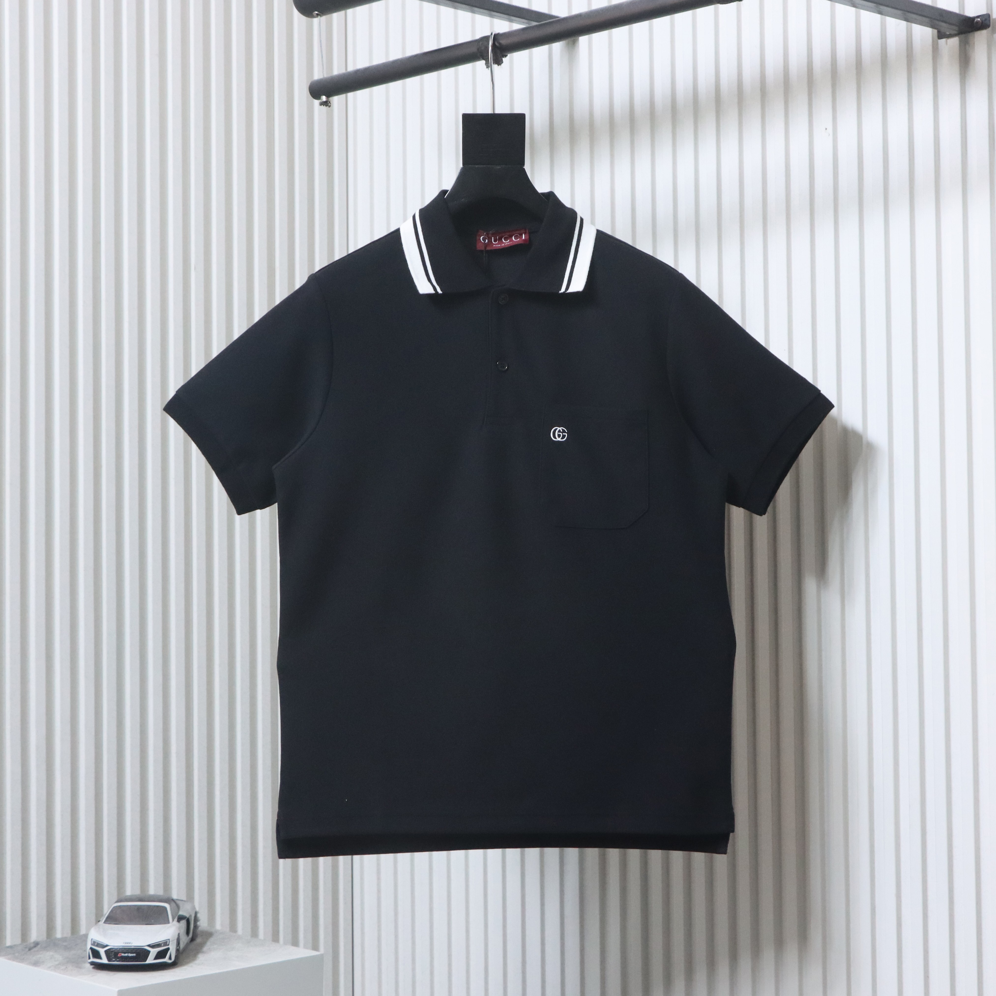 EM Sneakers GUCCI 26SS Classic Pocket Double G Embroidered Logo Short-Sleeve Polo Shirt Black