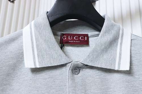 EM Sneakers GUCCI 26SS Classic Pocket Double G Embroidered Logo Short-Sleeve Polo Shirt Gray