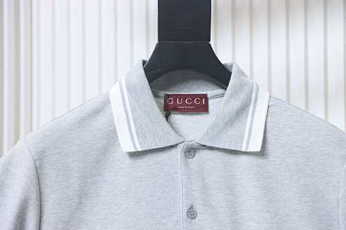 EM Sneakers GUCCI 26SS Classic Pocket Double G Embroidered Logo Short-Sleeve Polo Shirt Gray
