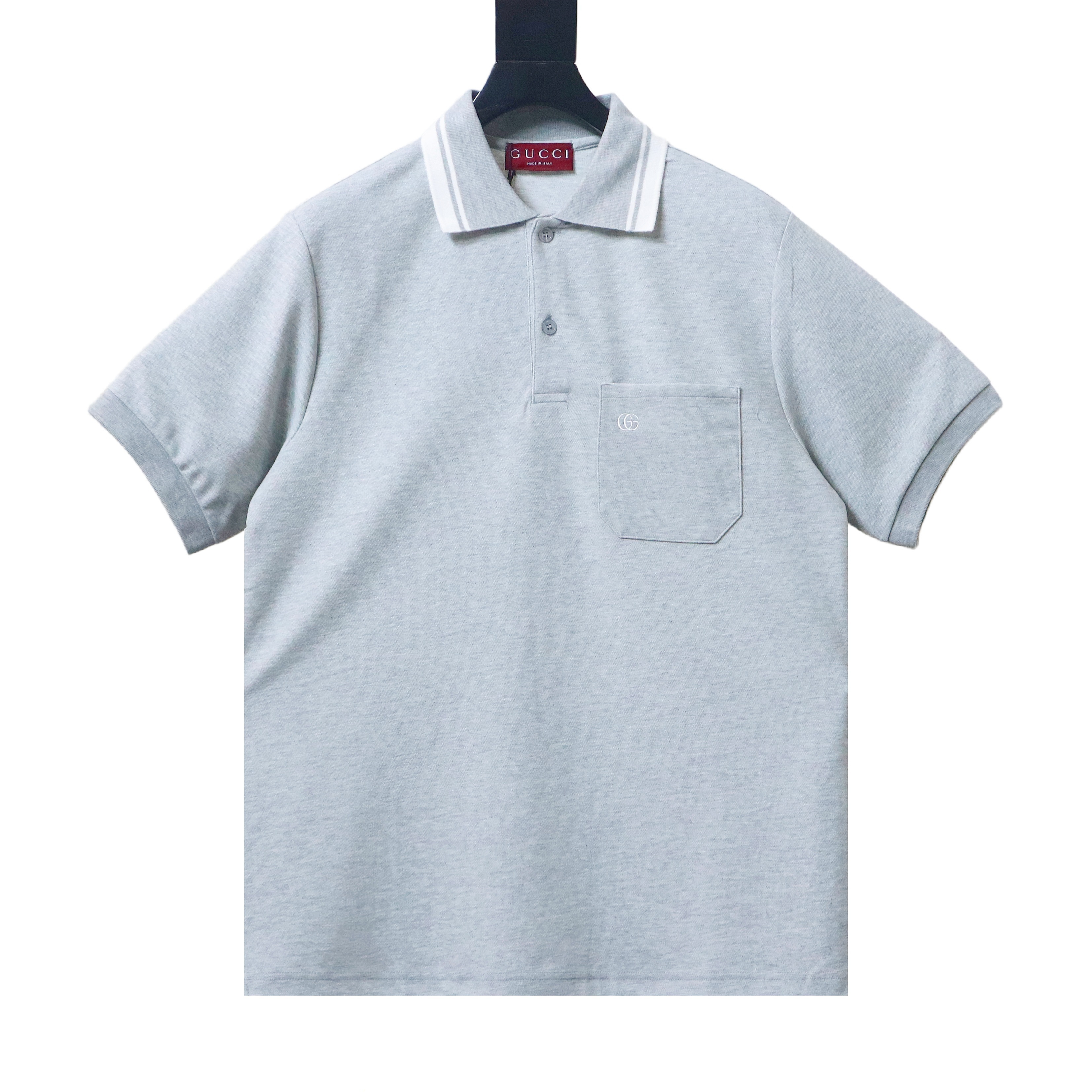 EM Sneakers GUCCI 26SS Classic Pocket Double G Embroidered Logo Short-Sleeve Polo Shirt Gray
