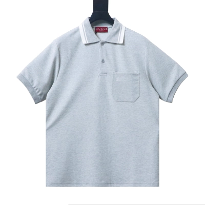 EM Sneakers GUCCI 26SS Classic Pocket Double G Embroidered Logo Short-Sleeve Polo Shirt Gray 01